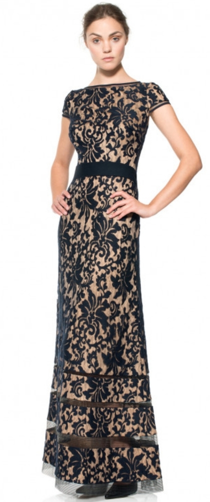 Tadashi Shoji Black Lace Overlay Maxi Dress